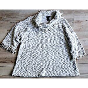 Ali MIles Women's 2X Cotton Blend Beige Cowl Neck Fringed 3/4 Sleeve Sweater